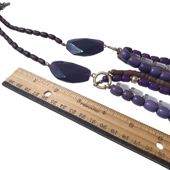 Purple Layered Dyed Wooden Acrylic Women Necklace Jewelry 34 to 38 Inch Length - Picture 3 of 6
